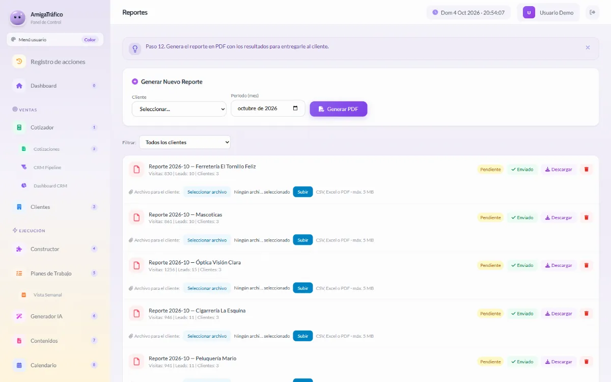 Informes en PDF para cada cliente