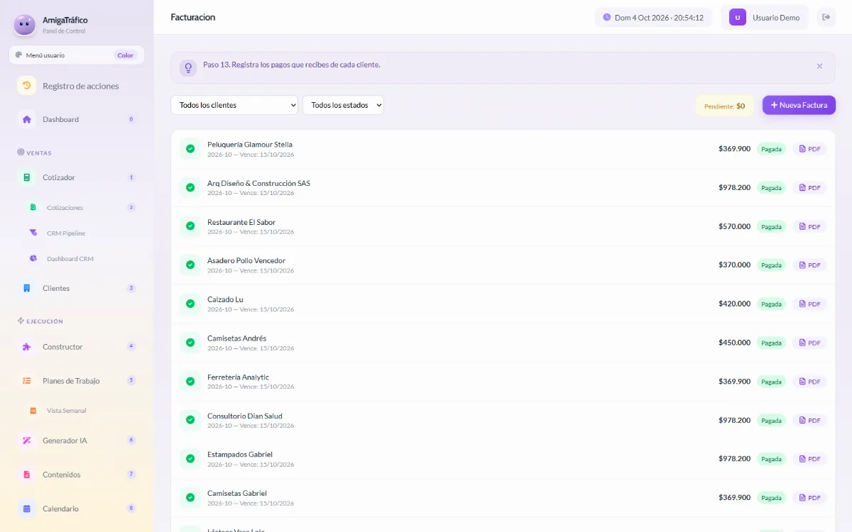 Cuentas de cobro de cada cliente